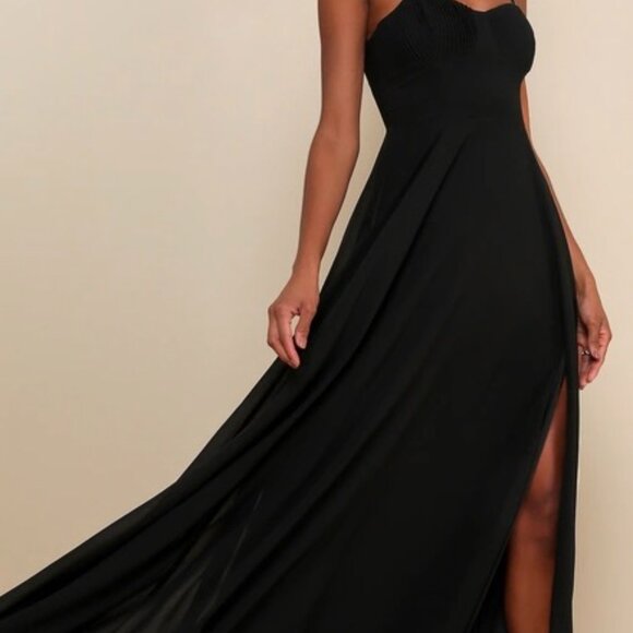 Lulus Cause For Commotion Black Pleated Bustier Maxi Dress - Size XL - Picture 3 of 4